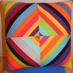 paper piecing quilted rainbow string pillow